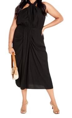 City Chic Dress Briella Halter twist front maxi black size 14 XS